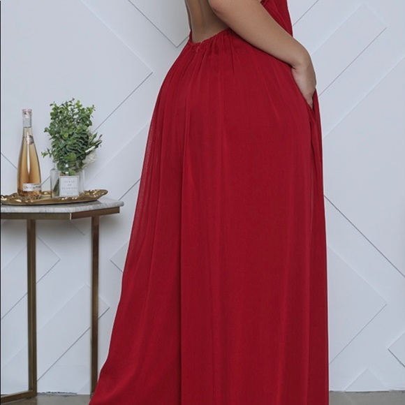 Lily’s Kloset Halter Top Wide Leg Jumpsuit. Color is Wine. - Picture 3 of 6